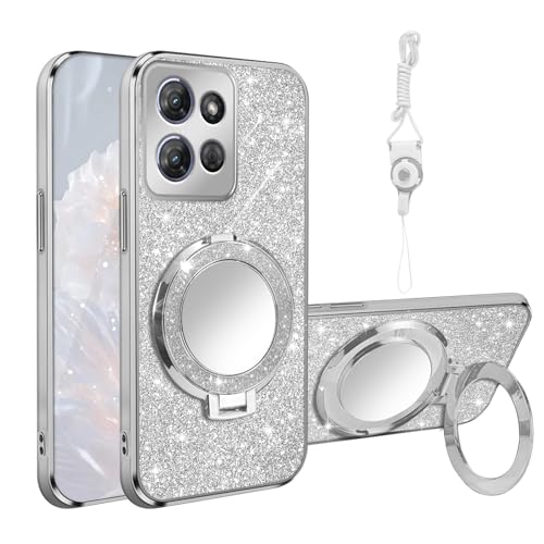 for Motorola G 5G 2025 Case [MagSafe Compatible] Glitter Card Clear Back Cover with Ring Kickstand, Lanyard, Mirror Soft TPU Protective Cover for Moto G 5G 2025 Phone Case, Silver - color: Silver, size: Motorola Moto G 5G 2025