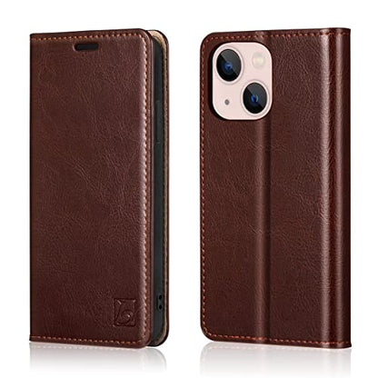 Belemay Case Compatible with iPhone 14 Wallet Case-Genuine Leather Flip Phone Case-RFID Blocking Card Holder-Shockproof TPU Shell Folio Book Cover Women Men Compatible with iPhone 14 (6.1-inch) Brown - color: Brown, size: iPhone 14