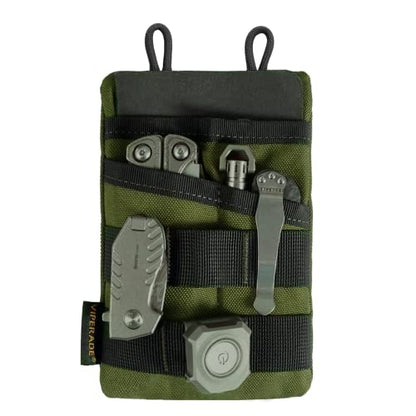 VIPERADE VE3 Tool Pouch Pocket Organizer, Nylon Tool Belt Loop Pouch with 4 Pockets Tool Storage EDC Pouch for Flashlight/Pocket Knife, Tactical Pen, Notebook (OD Green) - color: Green