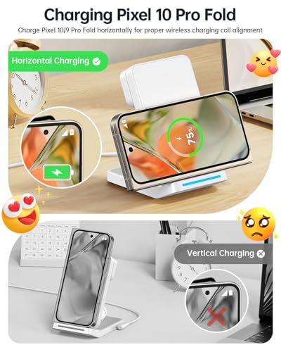 Meifigno 3 in 1 Foldable Wireless Charger for Google Pixel Watch 3/2, White - color: White