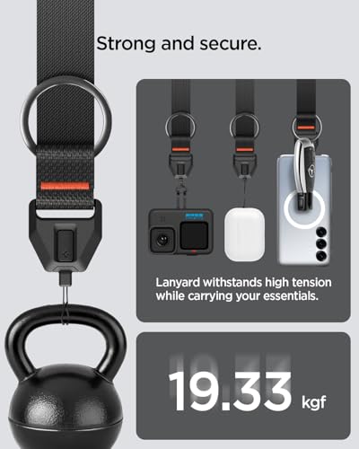 Spigen Phone Wrist Strap with Lanyard and Tether Tab (Universal) - color: Black