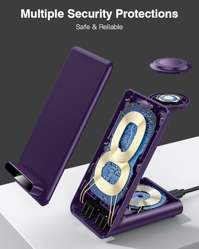 Wireless Charging Station,3 in 1 Charging Stand for Apple Multiple Devices - color: Purple