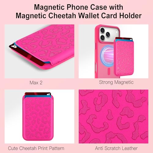 Magnetic Designed for iPhone 17 Pro Case 6.3" 2025, Hot Pink | [Compatible with Magsafe] [with Wallet & Card Holder] [Cute Cheetah Print] Slim Translucent Matte Phone Case - color: Hot Pink+Cheetah, size: iPhone 17 Pro