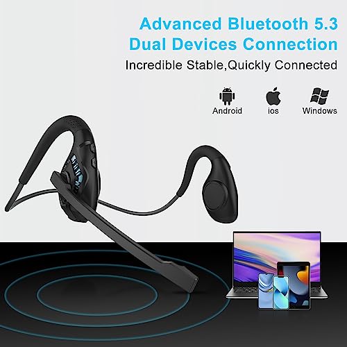 iDIGMALL Bluetooth Headset with Mic, Open Ear Headphones with Microphone - color: Cyan
