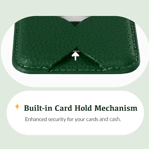 Luner - Magnetic Leather Card Wallet Compatible with Magsafe - [for iPhone 17, 16, 15, 14, 13, 12 series] - [Holds 2 cards] - [Made of Vegan Leather] - Dark Green - color: Leafy Green, style: Classic