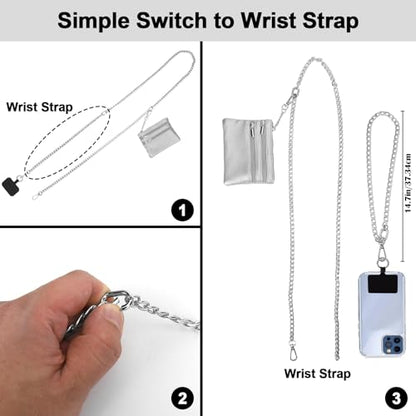 XANGNIER Clip and Go Strap for Phone with Wallet Crossbody,Chain Silver - color: Chain Silver