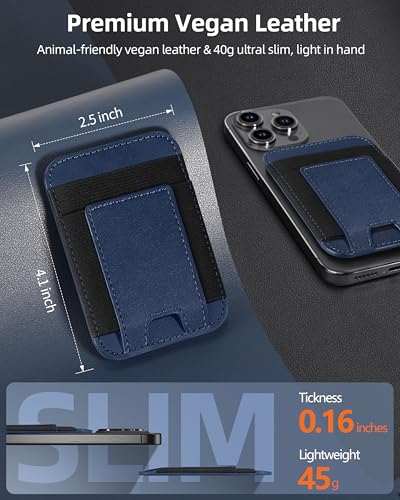 Upgraded for Magsafe Wallet, 7 Card Holder, RFID Blocking, Stronger Magnets | Magnetic Wallet for iPhone 17/16/15/14/13/12 Series, for iPhone Wallet Magsafe with 2 Card Slots, Vegan Leather, Navy Blue - color: Blue-Upgraded