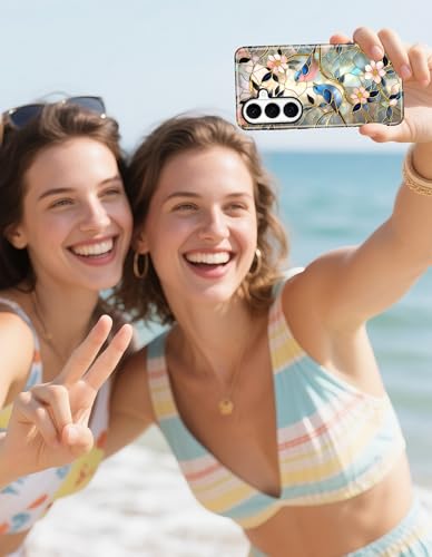 Magnetic Flower Phone Case for Samsung Galaxy A16 5G, Bird | Compatible with MagSafe, Cute Aesthetic Stained Glass Floral Design, TPU and PC Protective Phone Cover for Women Girls - color: Flower Bird