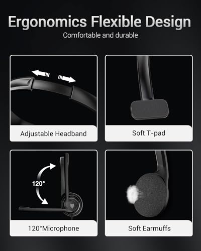 NUBWO HW02 USB C/3.5 Headset with Microphone, in-line Mute & Volume Control - color: Dark, size: 1 pack