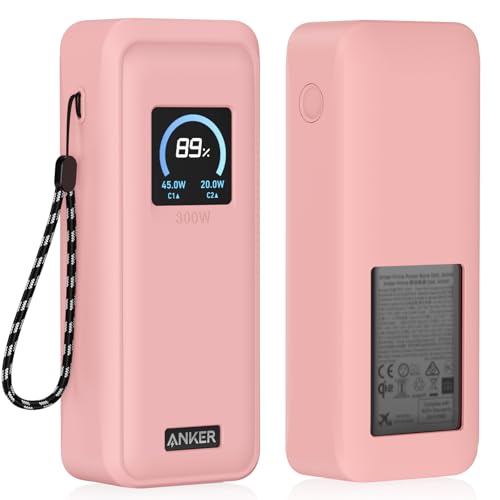 for Anker Prime Power Bank 26,250Mah 300W Case Cover | Soft Silicone Shockproof Protective Case for Anker 300W Prime Power Bank with Anti-Lost Strap, LCD Display Visible, Pink - color: Pink