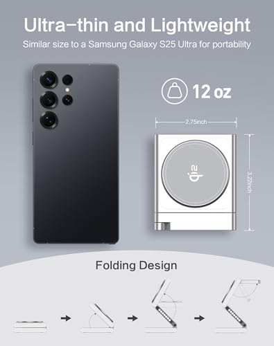 4 in 1 Wireless Charging Station for Samsung, Foldable Aluminum Magnetic Charger with LED Light for Samsung Galaxy S25/Ultra/S24/S23/S22, Galaxy Watch 8/7/6/5, Galaxy Buds/Pro - color: Silver