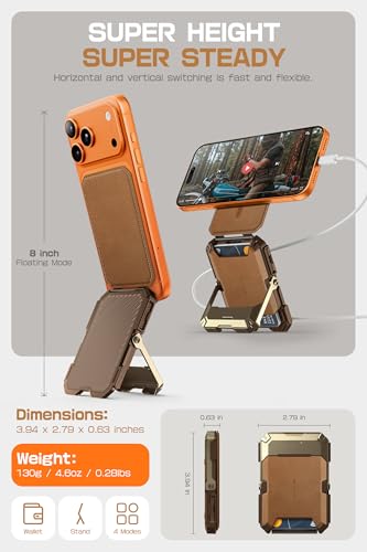 SUPCASE for MagSafe Wallet with Adjustable Stand, Hold 5 Cards, Brown | RFID Blocking, Strong Magnetic Lock, Genuine Leather Magnetic Wallet for Men, Card Holder Tripod for iPhone 17/16/15/14/13/12 - color: Brown
