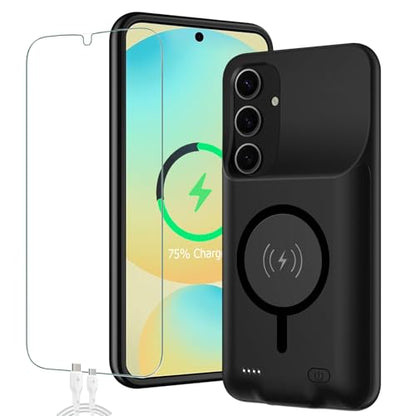 Battery Case for Galaxy S25 Plus, 12000mAh High Capacity Portable Charger Case Rechargeable Smart Battery Pack Compatible with Galaxy S25 Plus 6.7 inch Charging Case Support Wireless & Carplay-Black - size: for Galaxy S25 Plus