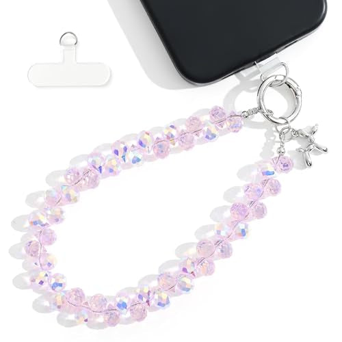 richginker Crystal Beaded Phone Wrist Strap with Tether Tab, Pink AB - color: Pink AB