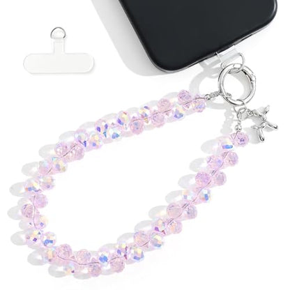 richginker Crystal Beaded Phone Wrist Strap with Tether Tab, Pink AB - color: Pink AB