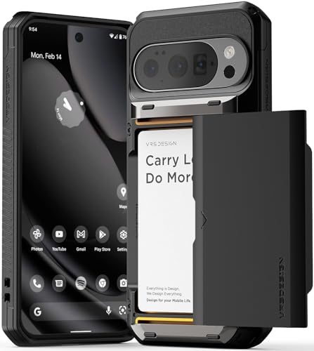 VRS DESIGN Damda Glide Pro for Pixel 10 / Pixel 10 Pro (2025) – Rugged Wallet Case with Sturdy Semi Auto Card Holder [4 Cards] Protective Phone Cover (Matte Black) - color: Matte Black, size: Pixel 10 / Pixel 10 Pro
