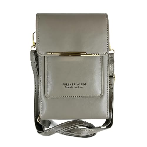 Touchscreen Phone Crossbody Bags for Women,Anti-Theft PU Leather Messenger Bag,RFID Blocking Small Mobile Phone Purse Wallet - color: Grey