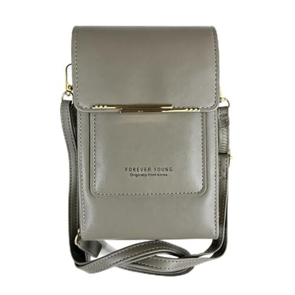 Touchscreen Phone Crossbody Bags for Women,Anti-Theft PU Leather Messenger Bag,RFID Blocking Small Mobile Phone Purse Wallet - color: Grey