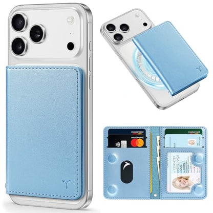TUCCH Magnetic Wallet for iPhone 17/16/15/14/13/12 Pro/Pro Max, Pearly Blue | 6 Card Holders, Compatible with Magsafe, RFID Blocking, Folio Card Case, Clear ID Window, PU Leather - color: Pearly Light Blue