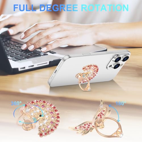 Phone Finger Ring Stand,2 Pack Luxury Glitter Diamond Universal Metal Kickstand for iPhone 17/16/15/14/13 Pro Max, Galaxy S25/S24/S23/S22 Ultra, Finger Ring Grip Holder,Peacock/Wings
