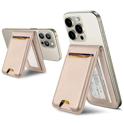 For Magsafe Wallet Stand, 6 Cards Holder, RFID Blocking | Strongest Magnetic Wallet for iPhone 17/16/15/14/13/12 Series, ID Window, Vegan Leather, Desert Titanium Gold - color: Desert Titanium Gold