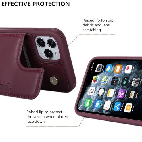 iCoverCase Compatible with iPhone 11 Pro Phone Case with Card Holder, Wallet Case for Women Men RFID Blocking PU Leather Protective Case 5.8 Inch (Wine Red) - color: Wine Red