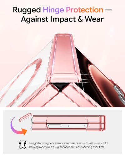 Meifigno for Samsung Galaxy Z Flip 8 Case Compatible with MagSafe,Rose Gold | Raised Camera Protection, Rugged Hinge Protection, Metallic Glossy Plated Edge & Crystal Clear Back, Detachable Glitter Card - color: Rose Gold, size: Z Flip 8
