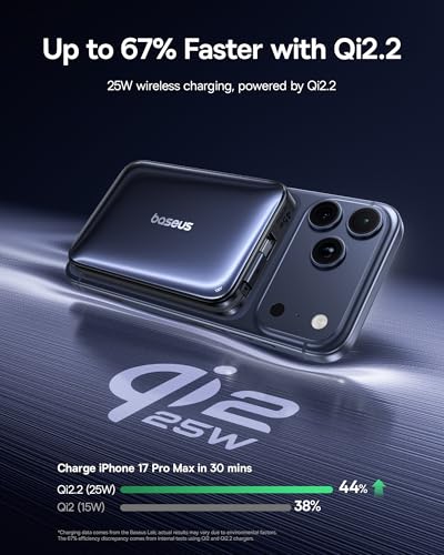 Baseus Picogo Qi2.2 25W Magsafe Portable Charger Power Bank 10000mAh 45W, with Built-in Cable USB-C Fast Charging Magnetic Battery Pack for iPhone Duo/18/17/16/15/14/13/12 Pro Max/Pixel 10 Pro