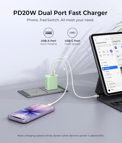 [2 Pack] 20W USB C Charger Block, Dual Ports Fast Charging Adapter - color: 2-Pack Mint Green