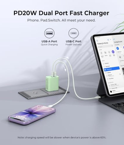 [2 Pack] 20W USB C Charger Block, Dual Ports Fast Charging Adapter - color: 2-Pack Mint Green
