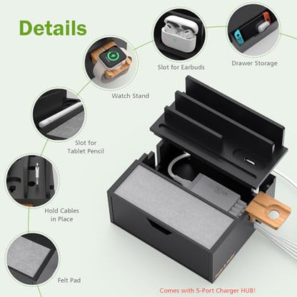 Pezin & Hulin Charging Station Dock with Charger HUB and Cables-Black - color: Black(With Charger)