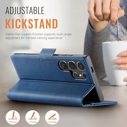 Wallet Case for Samsung Galaxy S25 Ultra 6.9'' RFID Blocking Credit Card Holder Magnetic Closure Kickstand PU Leather Flip Phone Case Shockproof TPU Inner Protective Cover Blue - color: Blue, size: Samsung Galaxy S25 Ultra