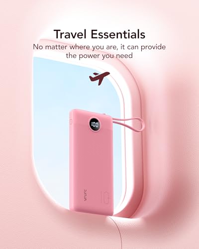 VRURC Portable Phone Charger, Built-in 4 Cables USB C Power Bank 10000mAh - color: Barbie Pink