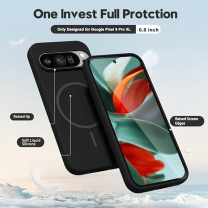 oakxco for Google Pixel 9 Pro XL Case Silicone Mag Safe, Magnetic Slim Thin Phone Case Compatible with Magsafe, Women Girls Cute Girly Aesthetic Soft Rubber Gel Safecase with Camera Cover, Black - color: Black, size: Pixel 9 Pro XL