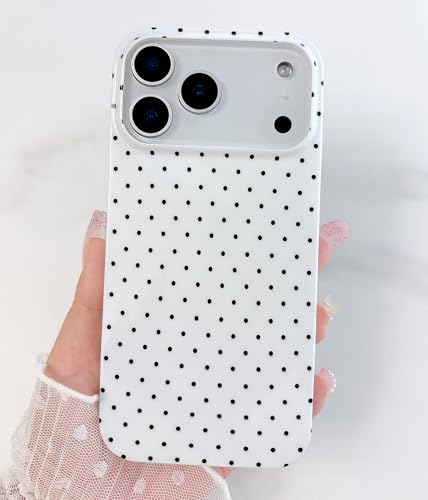 Qokey Compatible with iPhone 17 Pro Max Case, Black Polka Dot TPU Glossy Case, Cute Simple Aesthetics Design for Girls Women, Lightweight Soft Slim Protection Fashionable Cover - White - color: Black Dots & White