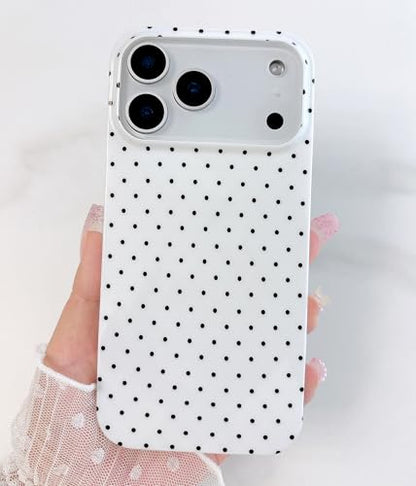 Qokey Compatible with iPhone 17 Pro Max Case, Black Polka Dot TPU Glossy Case, Cute Simple Aesthetics Design for Girls Women, Lightweight Soft Slim Protection Fashionable Cover - White - color: Black Dots & White