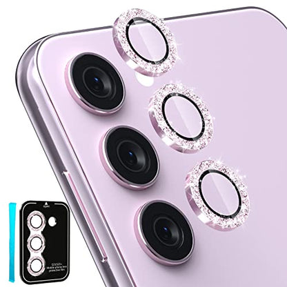 CloudValley [3 Pcs for Samsung Galaxy S24 / S23 / S23 Plus Camera Lens Protector, 9H Tempered Glass + Aluminum Alloy Metal Individual Lens Protective Ring 5G 2023, Glitter Purple - color: Glittler Purple