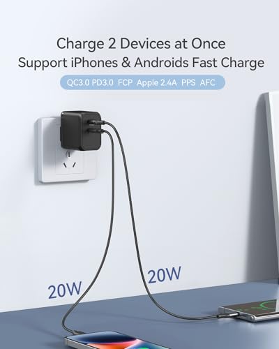 K&ZZ USB C Charger Block 45W Dual Port Super Fast Type C Wall Charger Foldable PD GaN Chargers Charging Station USB-C Charger Adapter for MacBook/iPad/iPhone 17