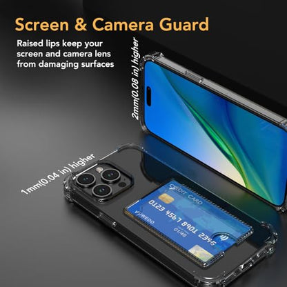 for iPhone 15 Pro Max Crystal Clear Card Case, [Slim & Protection][Up to 2 Cards] Anti-Yellowing Flexible TPU Wallet Case with Card Holder 6.7" 2023 - size: iPhone 15 Pro Max
