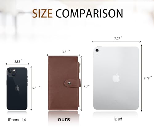 Travelambo RFID Wallet Women Large Size Bifold Multi Card Wallet Case with Zipper Pocke Credit Card Holder for Women - color: Brown Deep