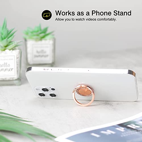 [2 Pack] Concentric Circular Texture Diamond Setting Cell Phone Ring Holder Stand, 360 Degree Rotation and 180 DegreeAdjustable Finger Ring Kickstand with Polished Metal Phone Grip (Champagne)