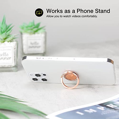[2 Pack] Concentric Circular Texture Diamond Setting Cell Phone Ring Holder Stand, 360 Degree Rotation and 180 DegreeAdjustable Finger Ring Kickstand with Polished Metal Phone Grip (Champagne)