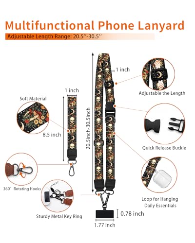 Gothic Skull Moon Phone Lanyard Crossbody Wrist Neck Strap Women - color: Goth Skull