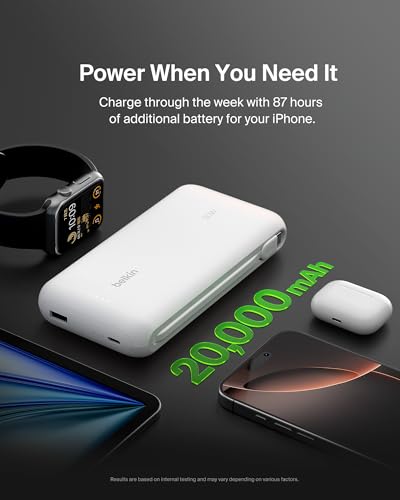 Belkin 20000mAh 30W USB C Power Bank, Portable Charger for iPhone & iPad - color: White, style: 20K mAh