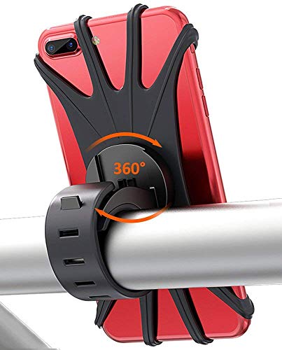Bike Cell Phone Mount, Silicone Bike Bicycle Motorcycle MTB Stroller Handlebar, Universal Cycling Holder Fits 360° Rotation Compatible with All Apple iPhone Samsung Galaxy, Google Pixel