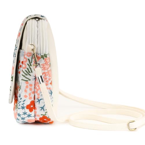 SILKAREA Embroidered Cute Mini Crossbody Bag for Women Small Handbags Wristlet Wallet Bag Cell-phone Pouch Coin Purse - color: S3 Beige