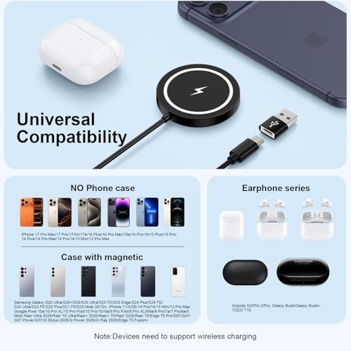 Magnetic Wireless Charger Samsung Fast Charging Pad for Samsung Galaxy S26+ - color: Black