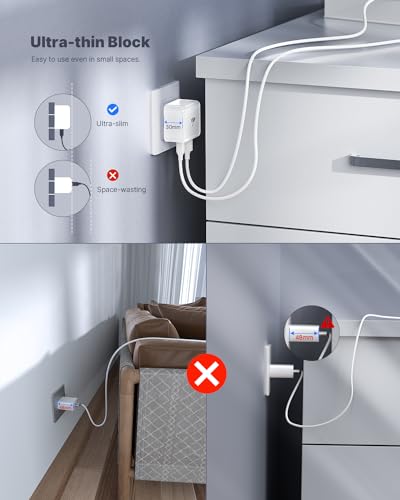 2-Pack 40W Flat USB C Charger Block 4 Multi Slim Flat Wall Charger Multiple Ports Fast Charging Adapter with PD20W & QC 3.0 Charger Plug for iPhone 17/16/15/14/13/ Pro/Pro Max, Samsung Galaxy, iPad