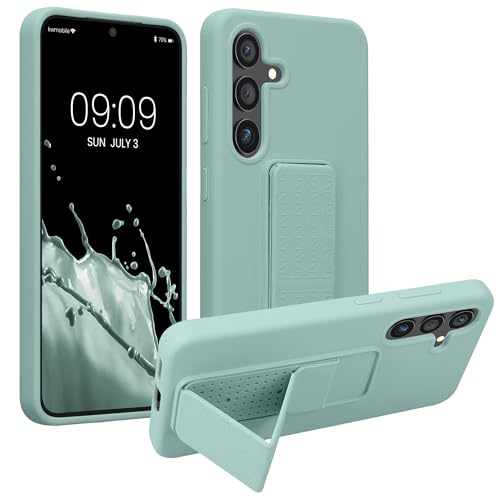 kwmobile Case for Samsung Galaxy S24 Case - Soft TPU Cover with Silicone Coating - with Hand Strap and Stand Function - Shockproof - Mint - color: mint, size: Galaxy S24