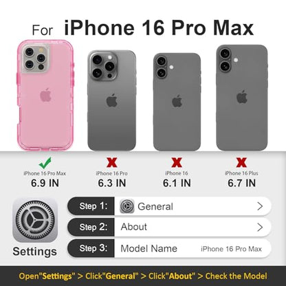 Follaroma for iPhone 16 Pro Max Case, Shockproof, Crystal Pink | Heavy Duty Shockproof Protection Phone Cases, Anti-Drop, Dual Layer Transparent Rugged Protective Cover, 6.9 inch - color: Pink, size: iPhone 16 Pro Max 6.9‘’